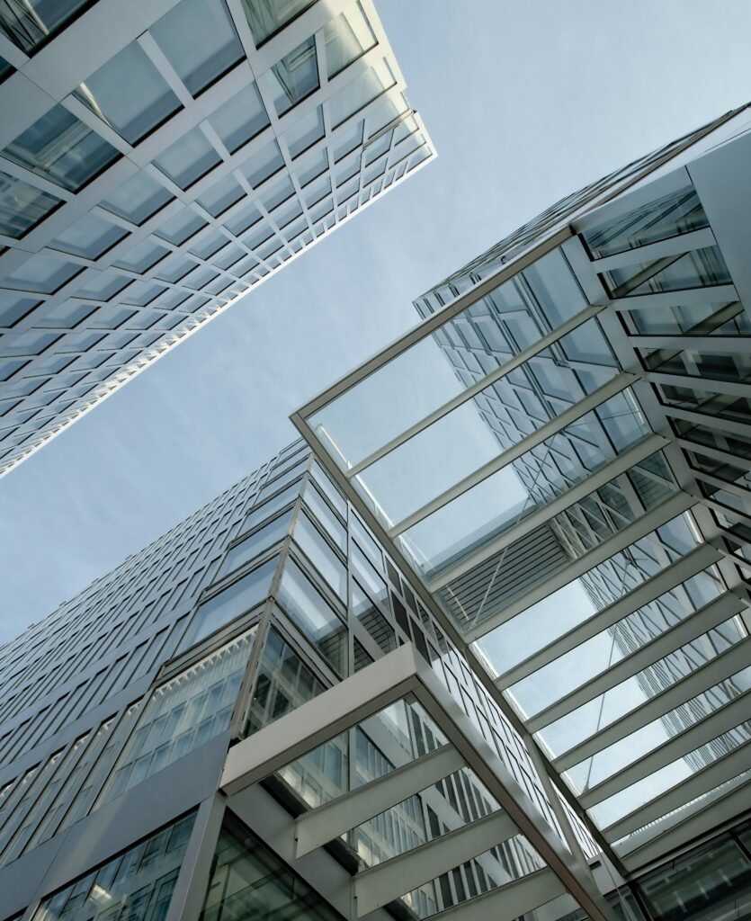 commerical_building_security_service upward-facing view of two commercial buildings